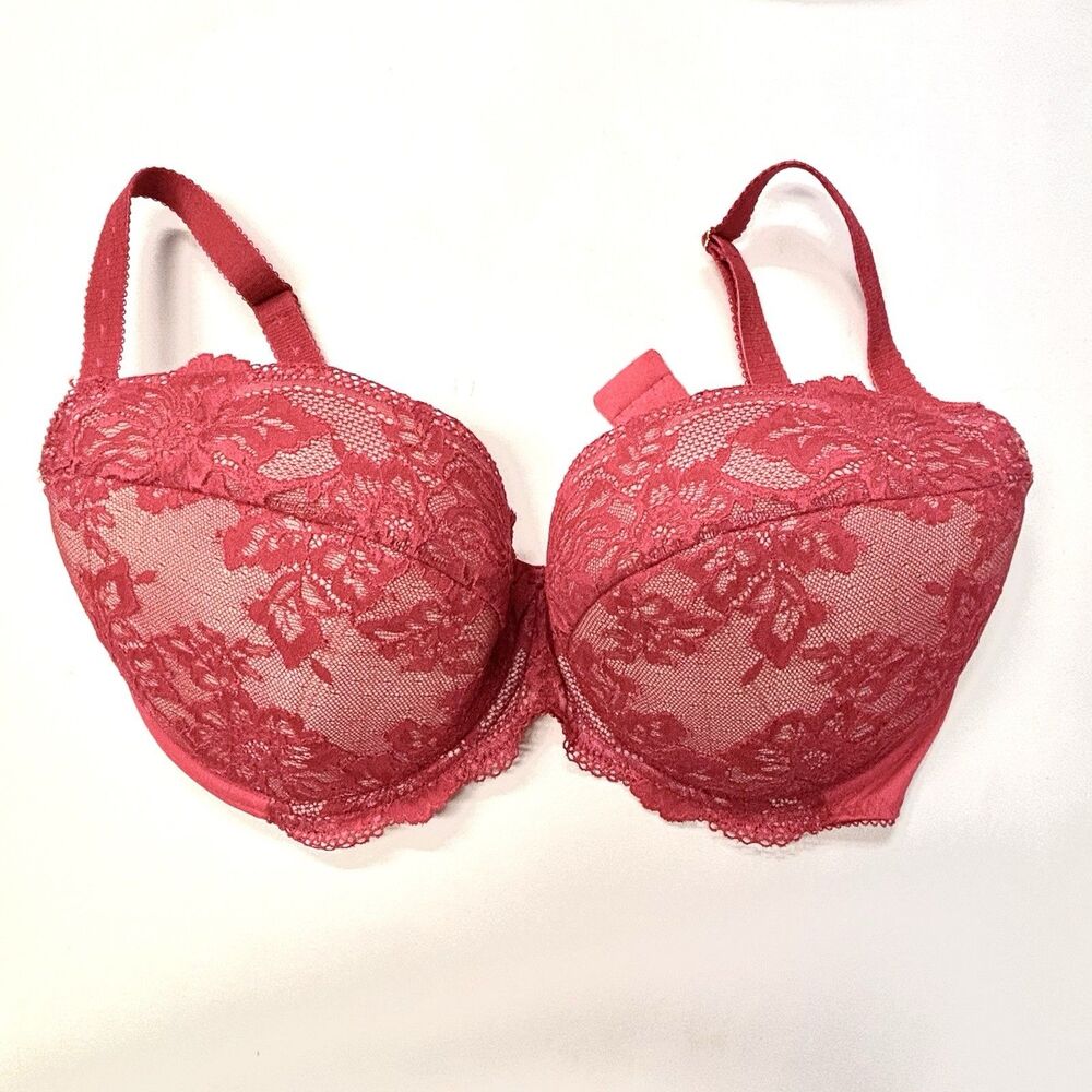 LAVINIA LINGERIE 36C Padded Red Lace Demi Bra Full Coverage Optional PushUp Pads